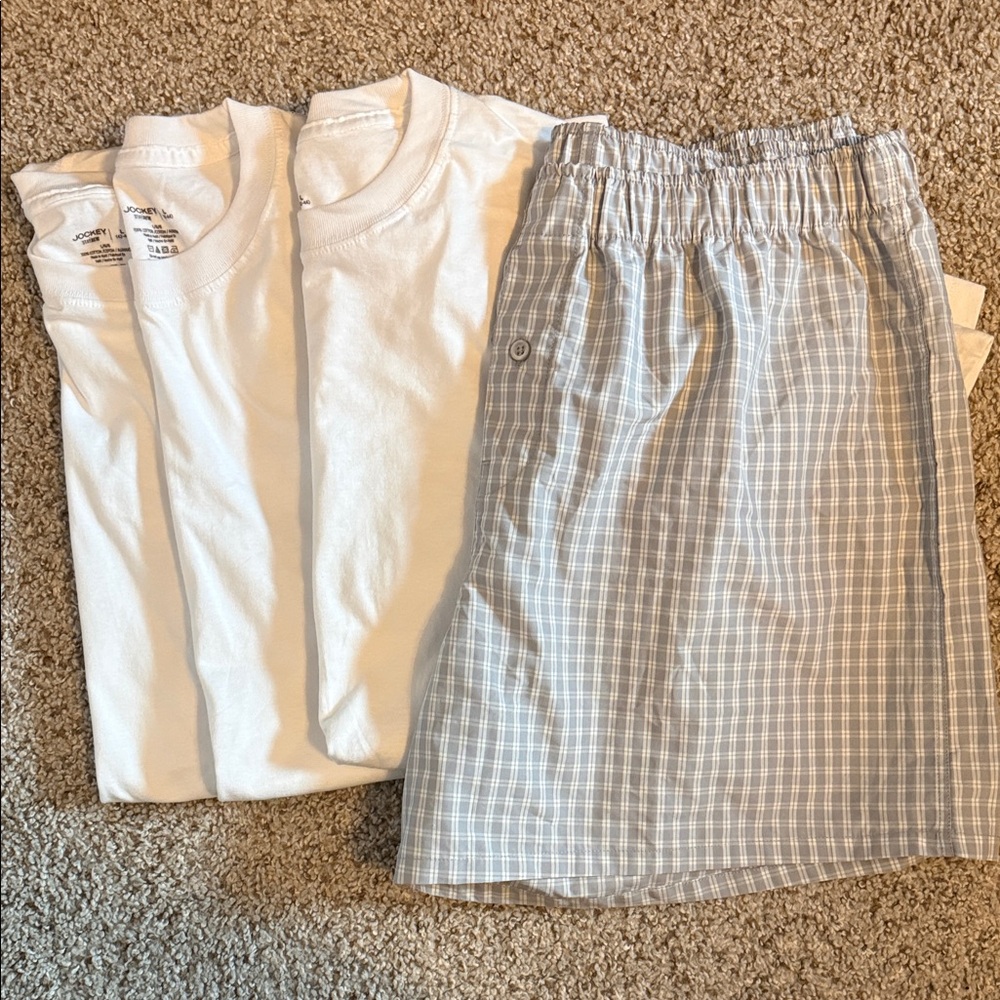 New Jockey White Tees and Goodfellow Boxer Shorts Sz Large